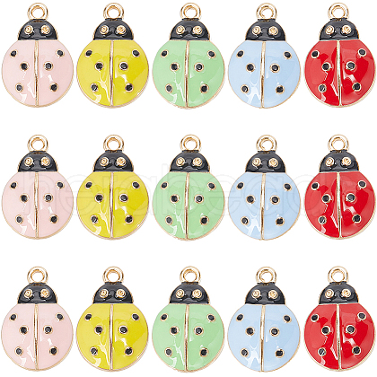 SUNNYCLUE 30Pcs 5 Colors Alloy Enamel Pendant Rhinestone Settings ENAM-SC0004-91-1