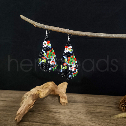 Bohemian Style Glass Seed Bead Tassel Dangle Earrings MO0710-2-1