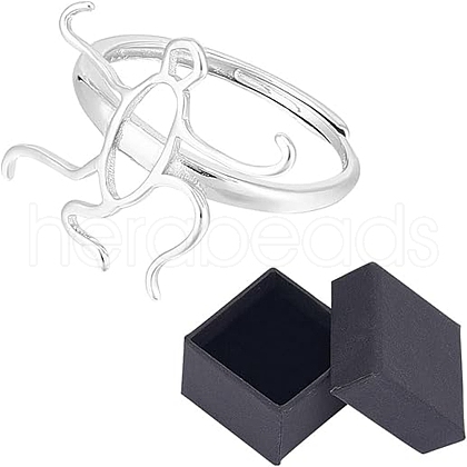  1Pc Rhodium Plated 925 Sterling Silver Adjustable Ring Findings FIND-NB0004-91-1