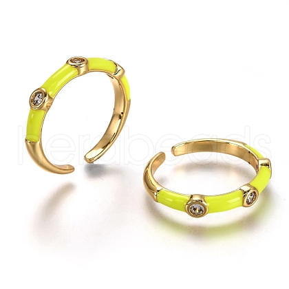 Brass Micro Pave Clear Cubic Zirconia Cuff Rings RJEW-C100-23G-D-1