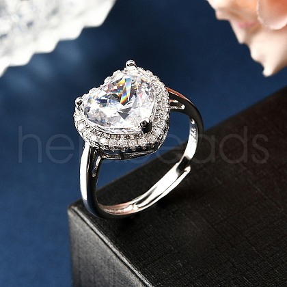 Adjustable 925 Sterling Silver Micro Pave Cubic Zirconia Cuff Rings for Women RJEW-F183-01A-01-1
