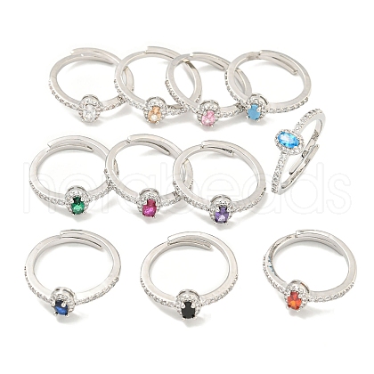 Mother's Day Rings Oval Rack Plating Brass Micro Pave Cubic Zirconia Adjustable Rings for Women RJEW-F162-03P-1