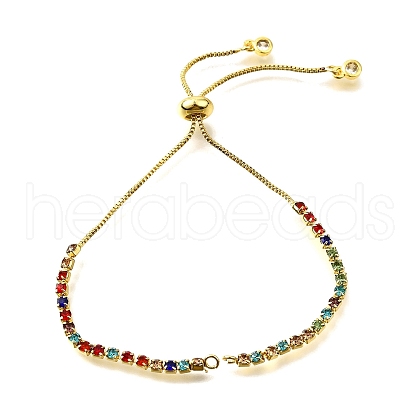 Adjustable Brass Colorful Cubic Zirconia Slider Bracelet Making KK-L230-15G-01-1