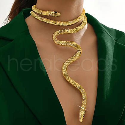 Adjustable Alloy Jet Rhinestone Snake Cuff Choker Necklaces FS-WGFB1C6-01-1
