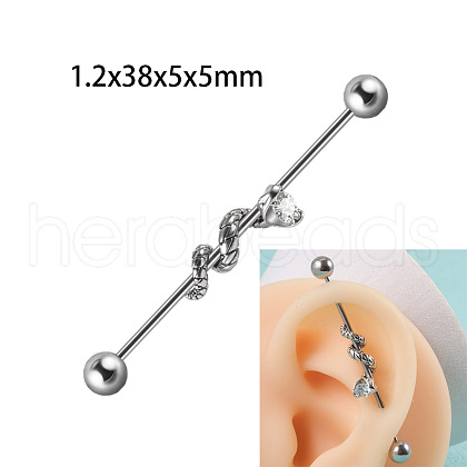 304 Stainless Steel Crystal Rhinestone Long Barbell Cartilage Earrings FS-WGA4435-19-1
