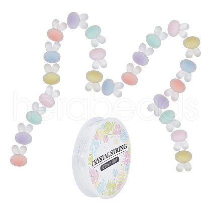 SUNNYCLUE 120Pcs 6 Colors Transparent Acrylic Rabbit Head Beads and 1 Roll Elastic Crystal Thread DIY-SC0016-22-1