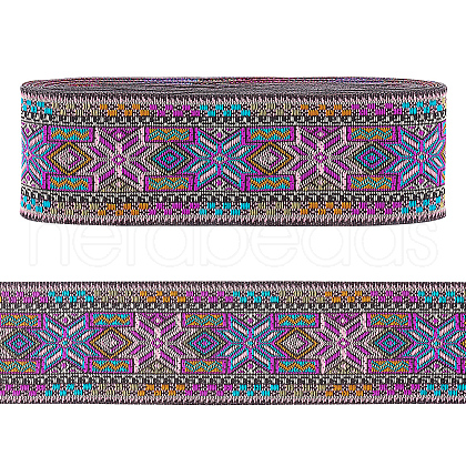 7M Ethnic Style Embroidery Flower Polyester Ribbon OCOR-WH0078-235-1