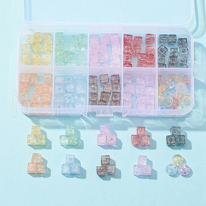 155Pcs 10 Style Transparent Crackle Glass Beads GLAA-FS0001-47-1