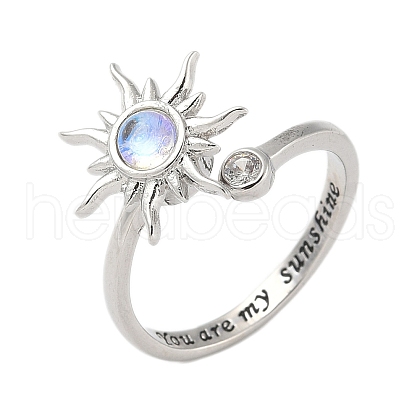 Brass Micro Pave Cubic Zirconia Rotating Cuff Rings for Women RJEW-C132-05P-1