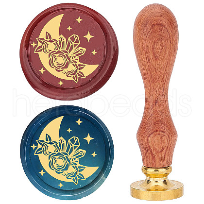 Brass Wax Seal Stamp with Wood Handle AJEW-WH0412-0029-1