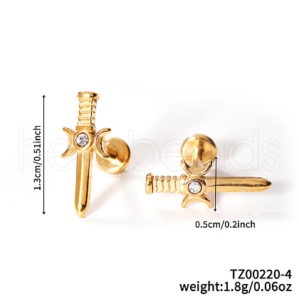 Stainless Steel Clear Cubic Zirconia Sword with Moon Stud Earrings AE8260-2-1