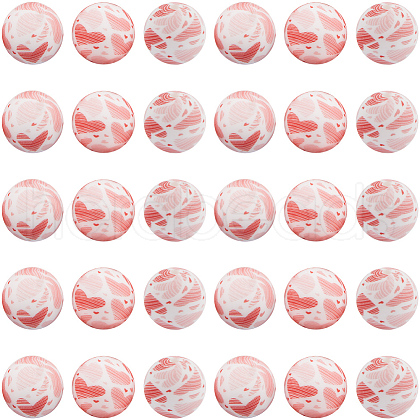 SUNNYCLUE 30pcs Round with Paw Pattern Silicone Focal Beads SIL-SC0002-03C-1