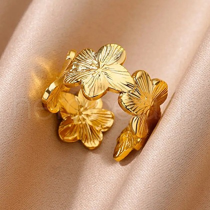 304 Stainless Steel Adjustable Open Cuff Rings for Women RJEW-U060-03B-G-1