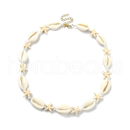 Natural Shell & Synthetic Turquoise Starfish Beaded Necklace with 304 Stainless Steel Clasps X-NJEW-TA00107-02-1