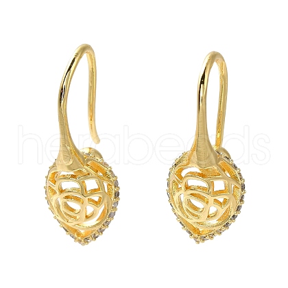 Leaf Shape Rack Plating Brass Micro Pave Cubic Zirconia Earrings Hooks KK-E084-45G-1
