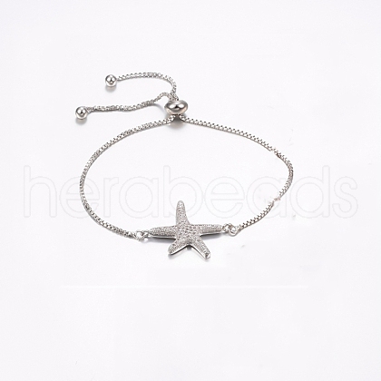 Clear Cubic Zirconia Starfish/Sea Stars Link Silder Bracelets BJEW-F296-13P-1