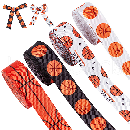   4 Rolls 4 Colors Sport Ball Print Grosgrain Ribbon OCOR-PH0004-07B-1