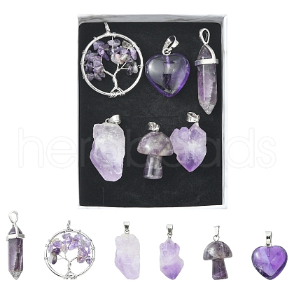 5 Styles Natural Amethyst Pendants G-FS0002-47-1