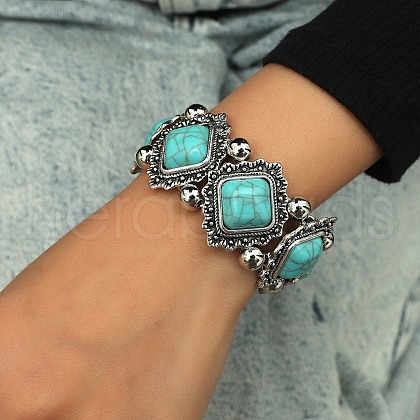 Bohemia Style Alloy Rhombus Beaded Stretch Bracelet BJEW-H327-05AS-1