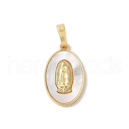 Brass Pave Natural White Shell Pendants KK-S522-07C-G-1