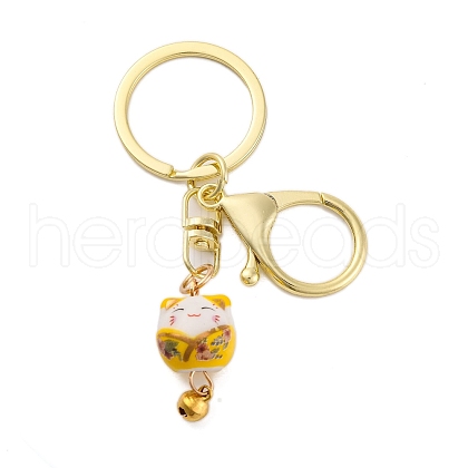 Fortune Cat Porcelain Pendant Keychain KEYC-G064-03B-1