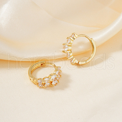 Brass Clear Cubic Zirconia Flat Round Hoop Earrings PR2276-1-1
