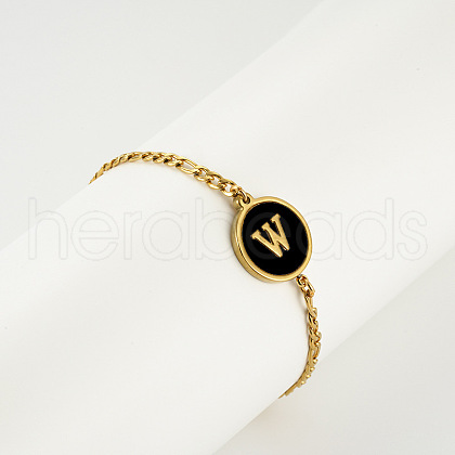 Flat Round with Letter Pattern 304 Stainless Steel Link Bracelets FS-WG4692B-21-1