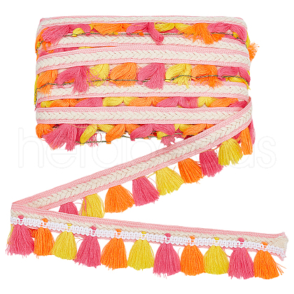10M Ethnic Style Polyester Tassel Lace Ribbon OCOR-WH0078-274B-1