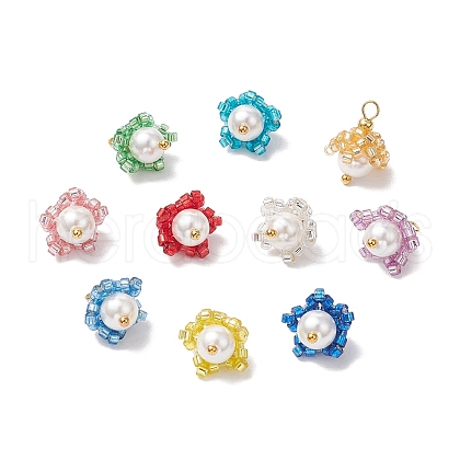 20Pcs Cylinder Seed Beaded Flower Pendants PALLOY-MZ00704-1