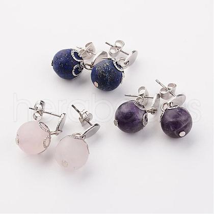 Natural Gemstone Stud Earrings EJEW-JE02127-1