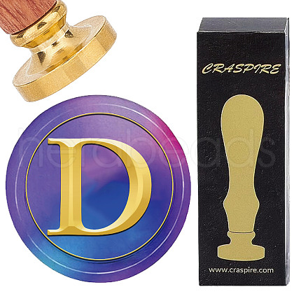 Brass Wax Seal Stamp with Wood Handle AJEW-WH0412-0299-1