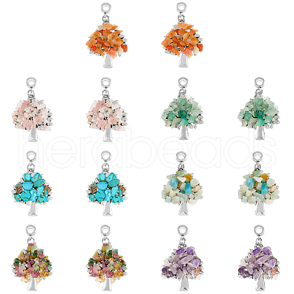 SUPERFINDINGS 28Pcs 7 Styles Chakra Alloy European Dangle Charms G-FH0001-81-1