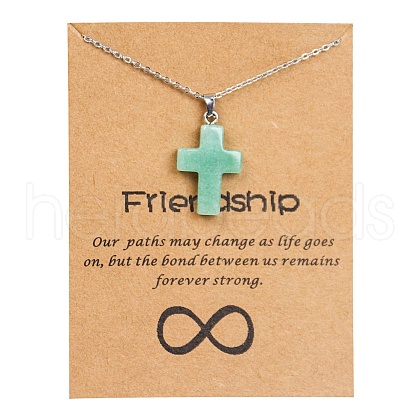 Natural Green Aventurine Cross Pendant Necklace with Stainless Steel Cable Chains PW23032791067-1
