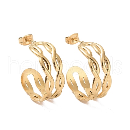 Ion Plating(IP) 304 Stainless Steel Double Layer C-shape Stud Earrings EJEW-G326-01G-1