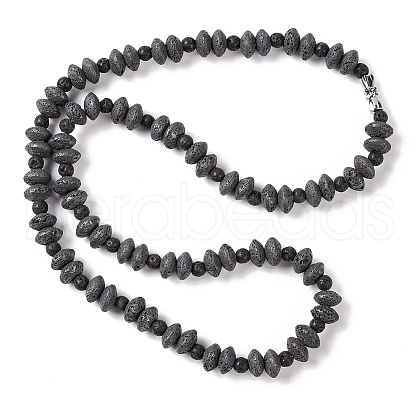 Rondelle & Round Natural Lava Rock Beaded Necklaces NJEW-Q341-10-1