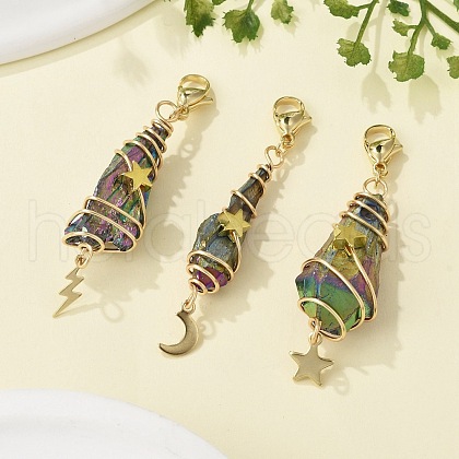Wire Wrapped Nuggets Electroplated Natural Quartz Crystal Pendant Decorations HJEW-JM03127-07-1