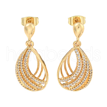 Teardrop Brass Pave Clear Cubic Zirconia Dangle Earrings EJEW-M258-70G-1