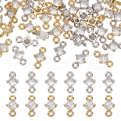 HOBBIESAY 40Pcs 2 Colors Rack Plating Brass Pave Clear Cubic Zirconia Links FIND-HY0003-91-1