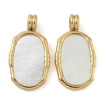 Ion Plating(IP) 304 Stainless Steel Pave Natural White Shell Pendants STAS-B075-23G-1