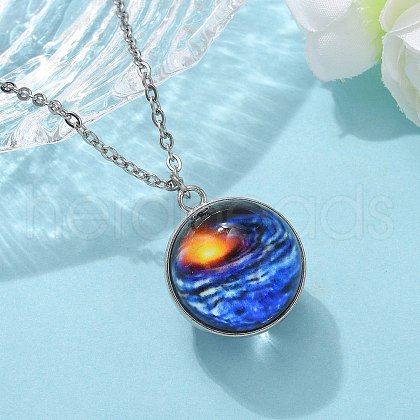 304 Stainless Steel Glass Space Pendant Necklaces NJEW-JN05192-04-1