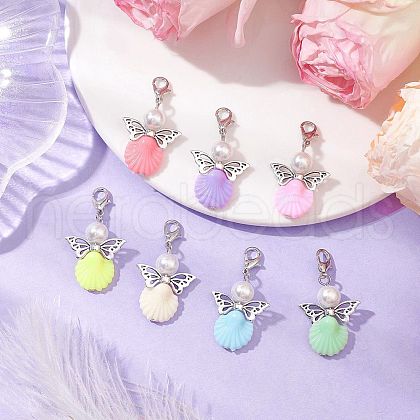 Angel Glass Pearl & ABS Plastic Beads Pendant Decorations HJEW-JM03022-1