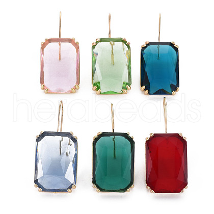 Faceted Rectangle Glass Dangle Earrings EJEW-Q021-002-1