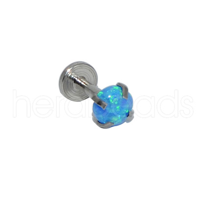 304 Stainless Steel Deep Sky Blue Synthetic Opal Internally Threaded Labrets For Women Men WGF4990-93-1