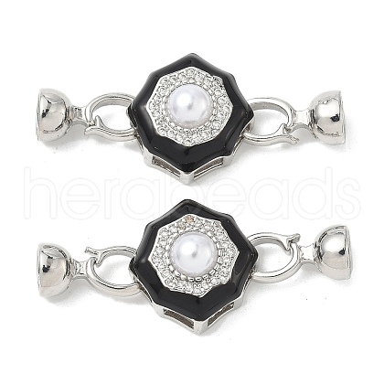 Flower Brass Micro Pave Clear Cubic Zirconia Fold Over Clasps KK-U059-43P-1