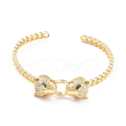 Cubic Zirconia Leopard Open Cuff Bangle BJEW-A123-26G-1