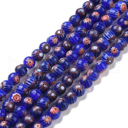 Faceted Millefiori Glass Round Beads Strands LK-P005-10-1