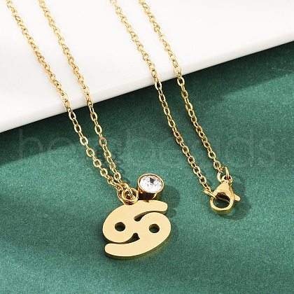304 Stainless Steel Glass Drill Birth Stone Constellation Pendant Necklaces STAS-D305-08G-D-1