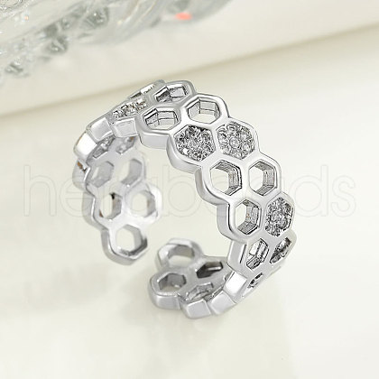 Fashionable Brass Micro Pave Cubic Zirconia Adjustable Cuff Rings FS-WG530FC-01-1