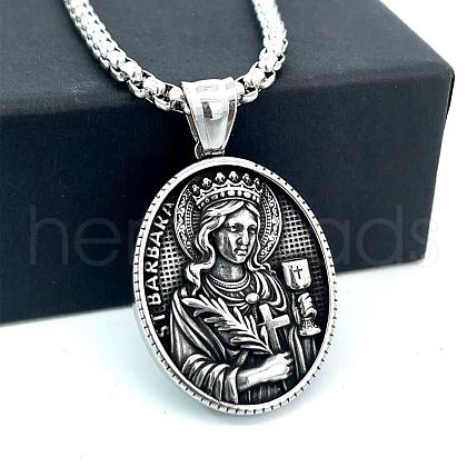 Ancient Greek Stainless Steel Religion Embossed Saint Pendant Punk Hip-hop Necklaces HV5728-4-1