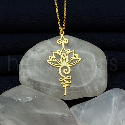 Alloy Hollow Cut Yoga Lotus Flower Pendant Necklaces for Women FS-WG54440-02-1